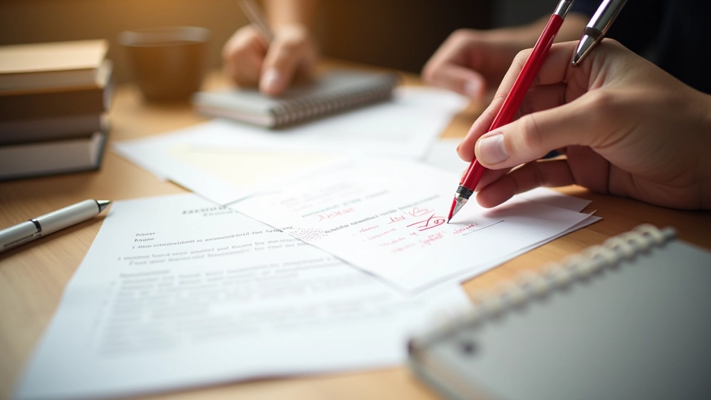 Adult student reviewing completed language assignments and progress report with learning milestones tracked